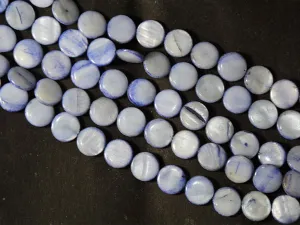 Light Blue White Flat Circular Designer Glass Shell Beads- 20 mm