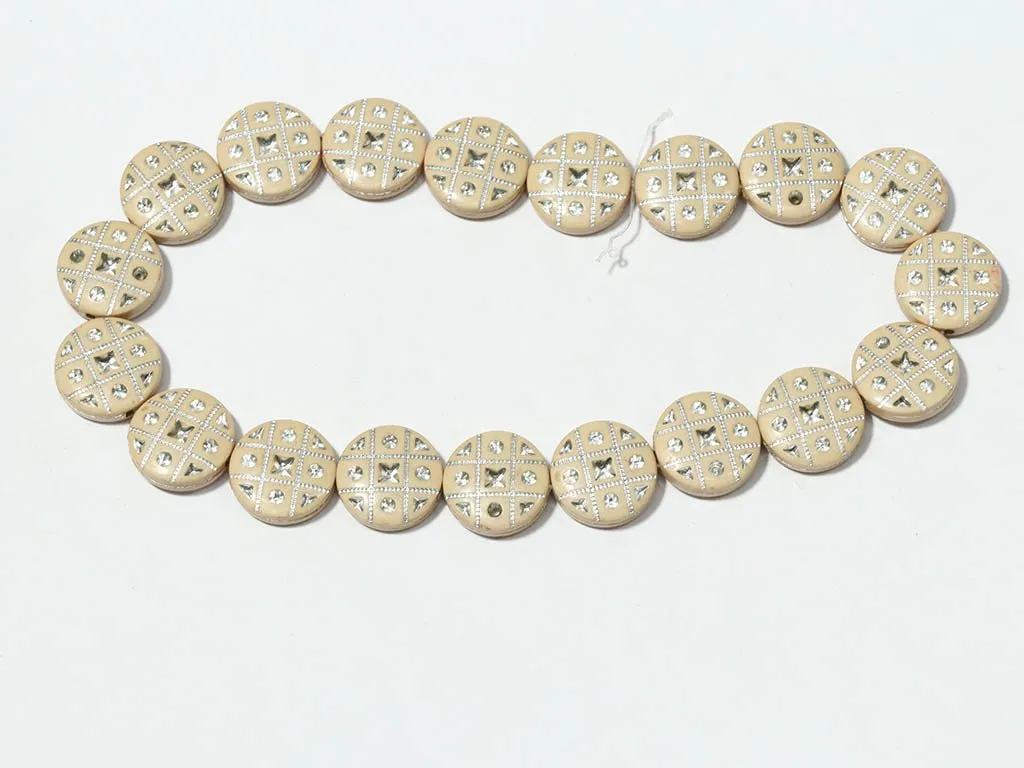 Light Cream Designer Circular Plastic Beads - 18 mm