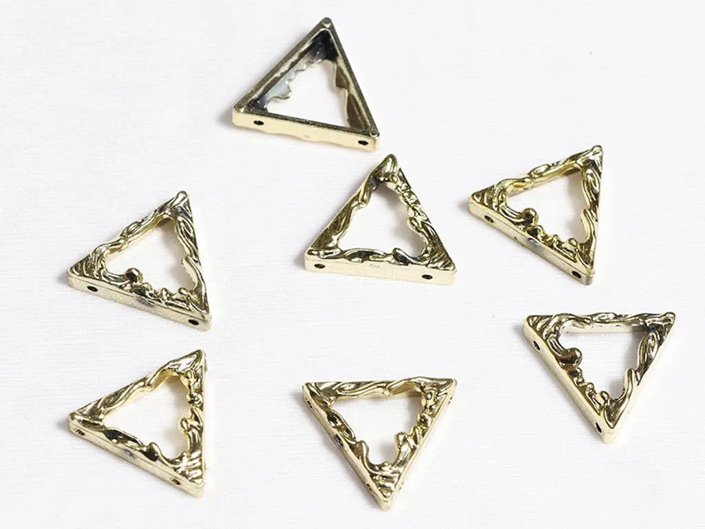 Light Golden Triangular Ring Plastic Beads - 30 mm