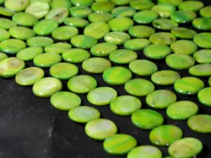 Light Green Flat Circular Designer Glass Shell Beads- 20 mm