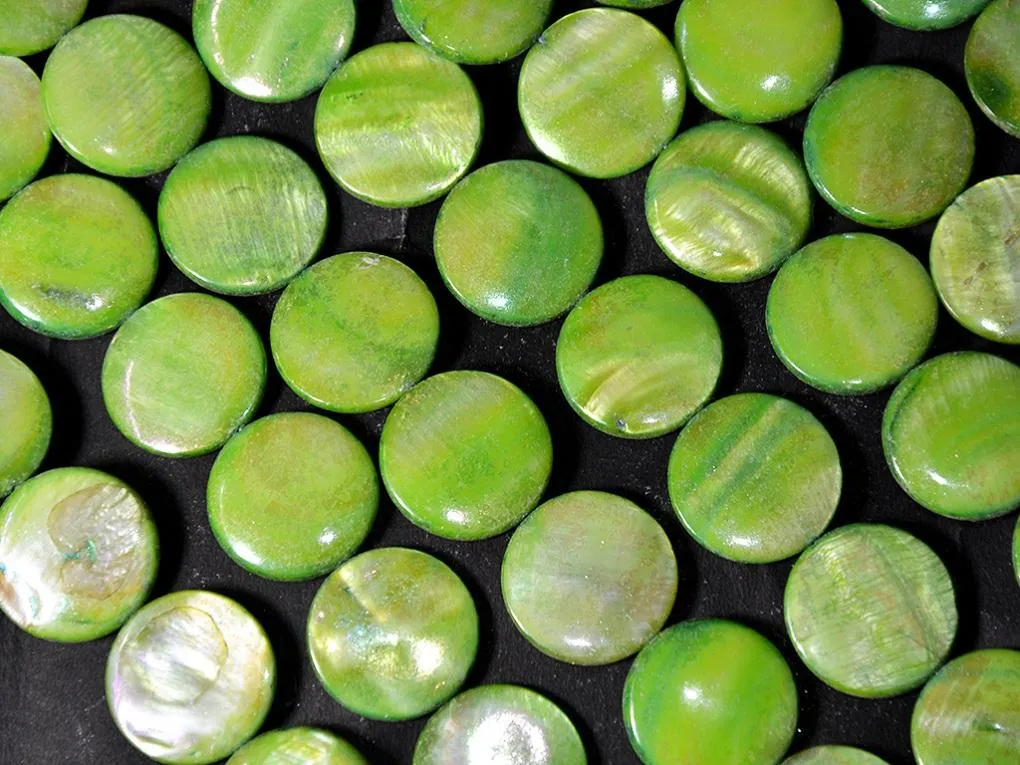 Light Green Flat Circular Designer Glass Shell Beads- 20 mm