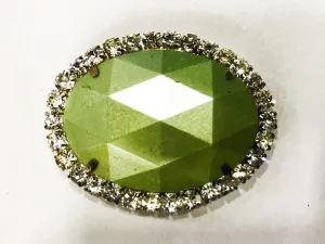 Light Green Oval Plastic Stone with Crystal Frame (42x45 mm)