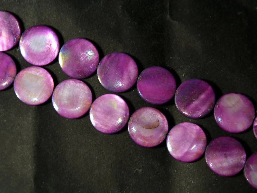 Light Pink Purple Flat Circular Designer Glass Shell Beads- 20 mm