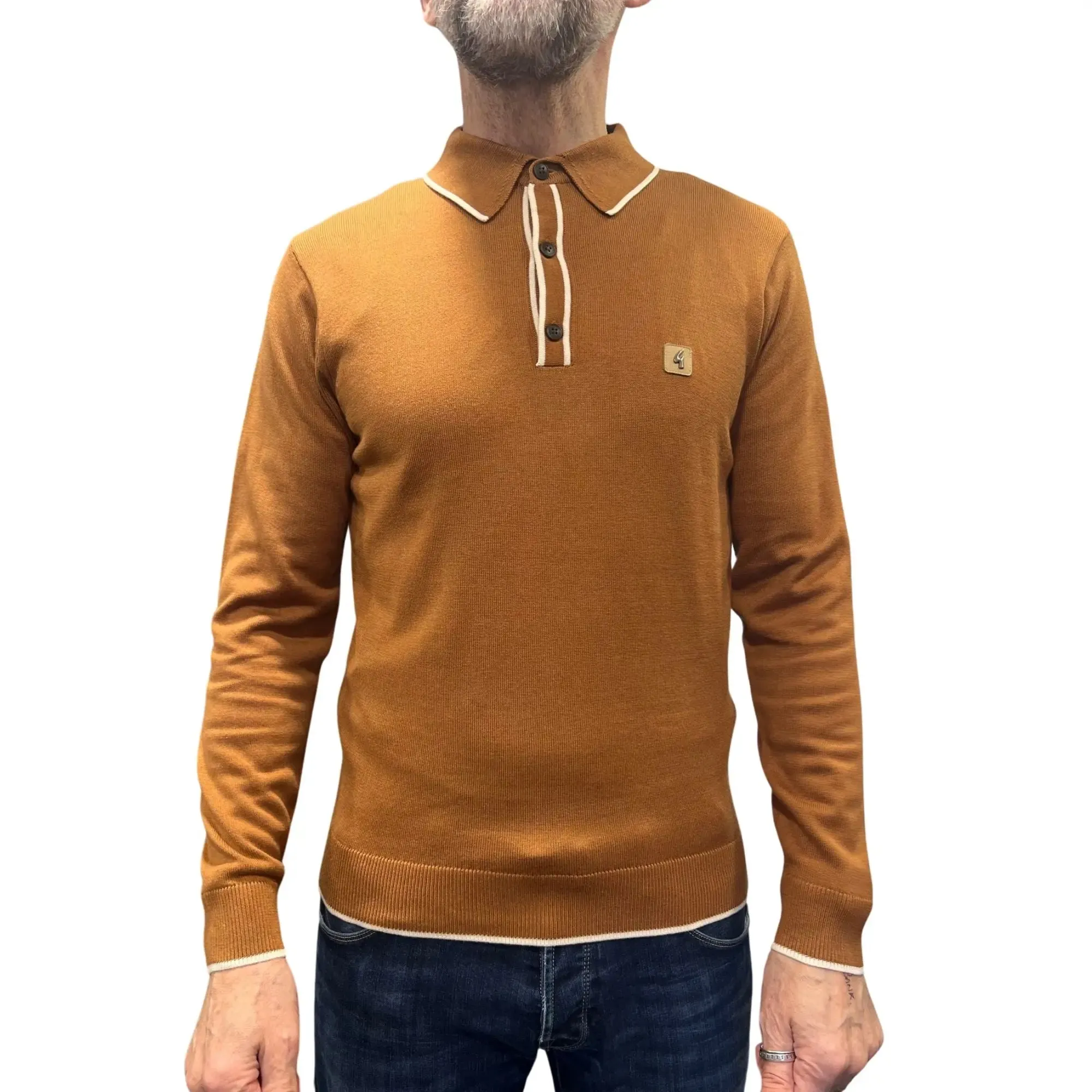 Lineker Walnut Long-Sleeved Knitted Polo