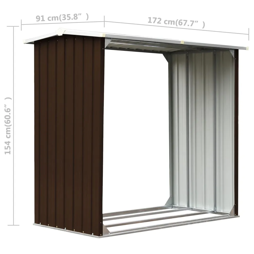 Log Storage Shed Galvanised Steel 172x91x154 cm Brown