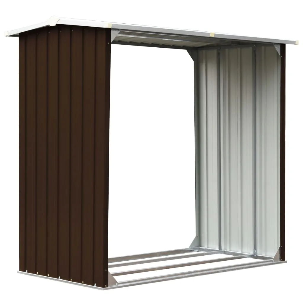 Log Storage Shed Galvanised Steel 172x91x154 cm Brown