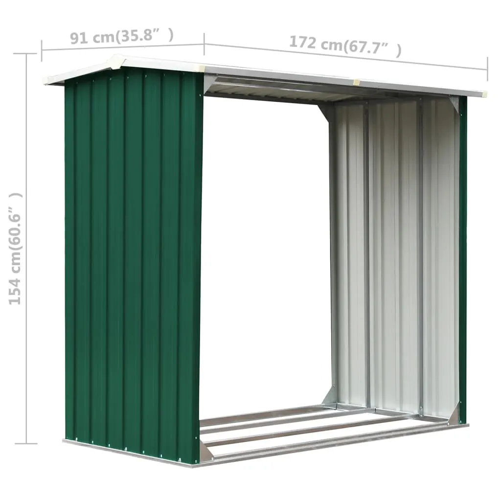 Log Storage Shed Galvanised Steel 172x91x154 cm Green