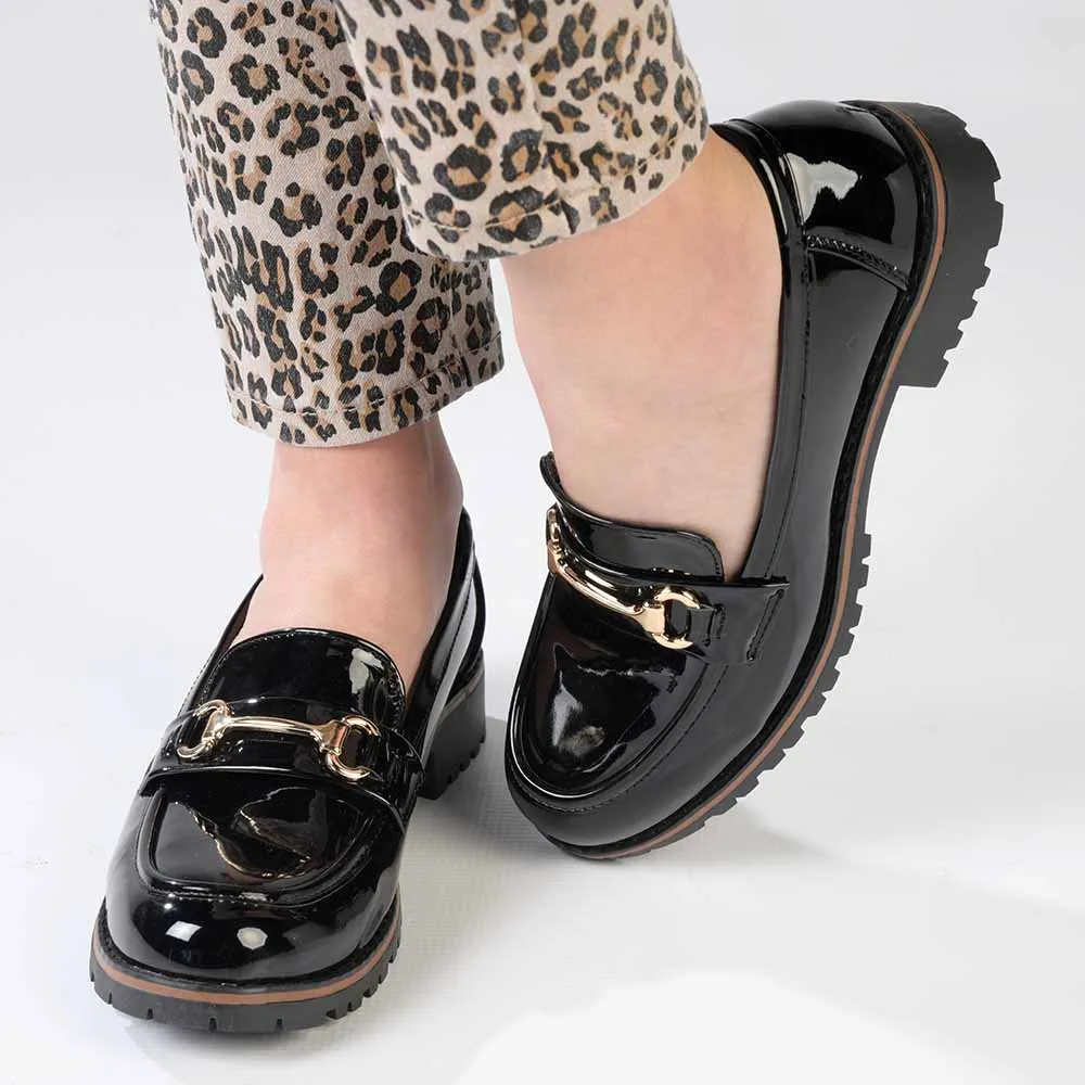 Madison Bentley 1 Trim Cleated Ladies Slip On Loafers - Black