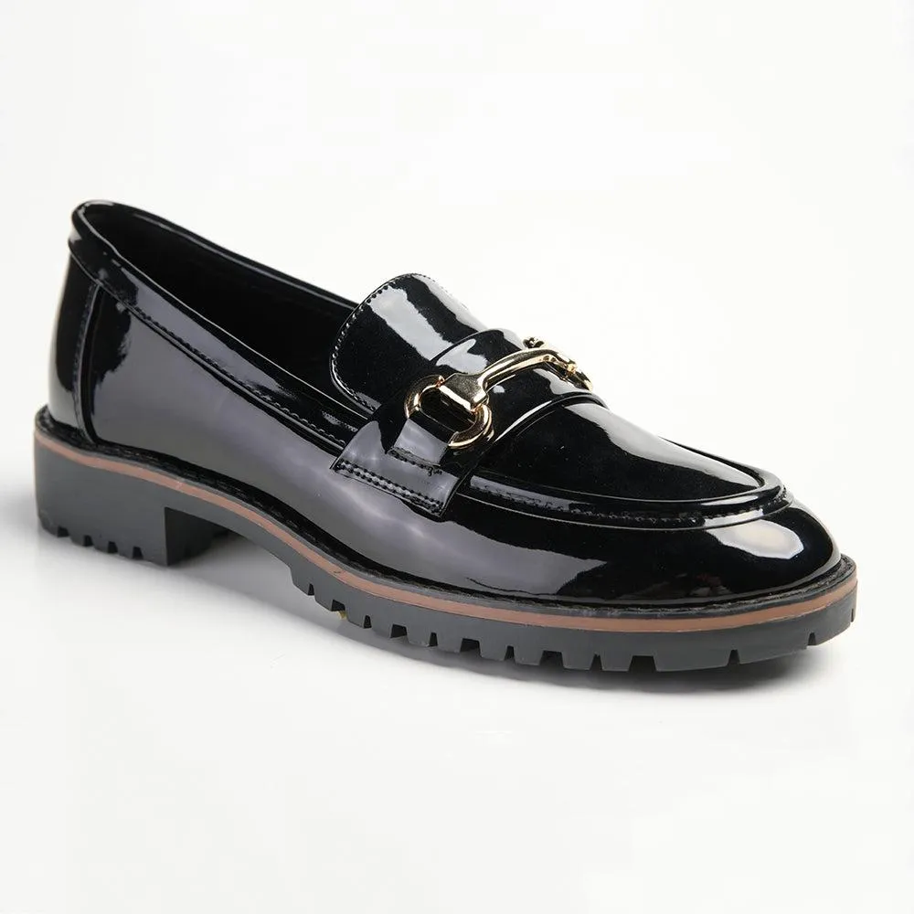 Madison Bentley 1 Trim Cleated Ladies Slip On Loafers - Black