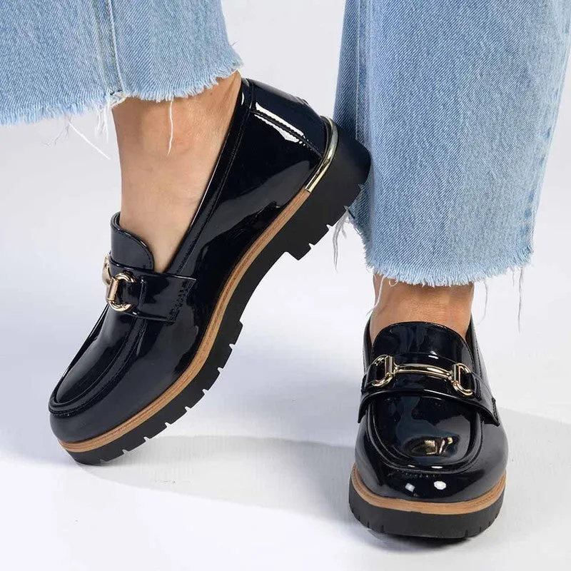 Madison Bentley Trim Cleated Ladies Slip On Loafers - Navy