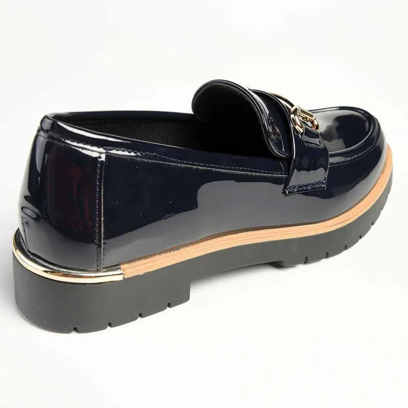 Madison Bentley Trim Cleated Ladies Slip On Loafers - Navy