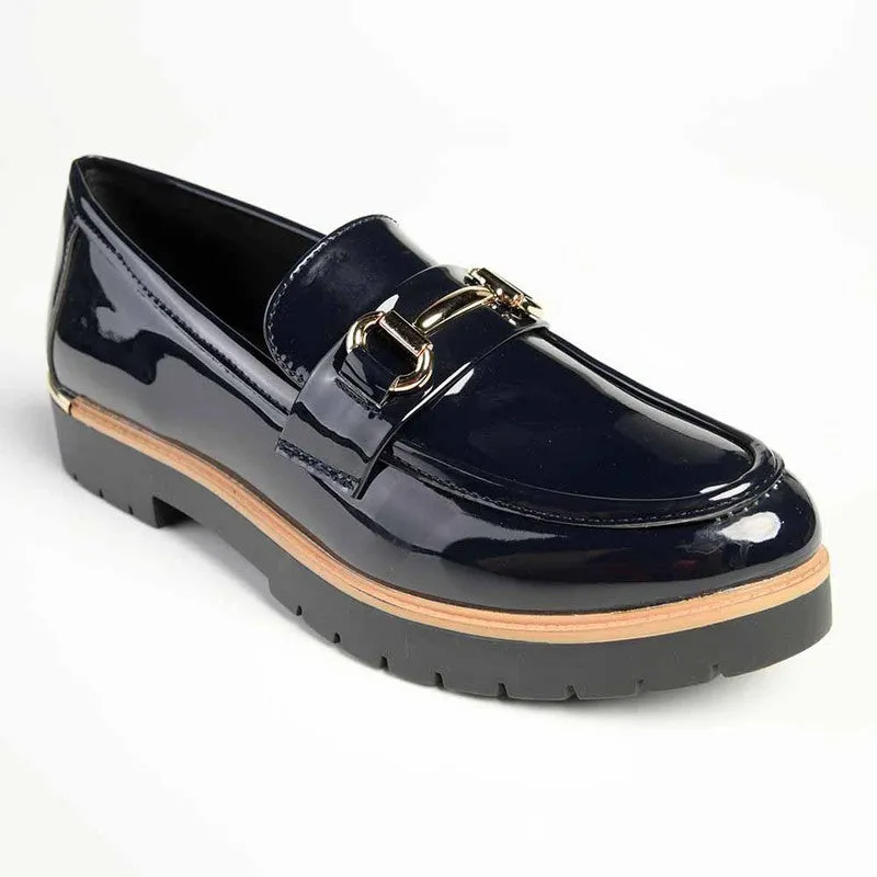 Madison Bentley Trim Cleated Ladies Slip On Loafers - Navy