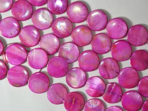 Magenta Pink Flat Circular Designer Glass Shell Beads- 20 mm