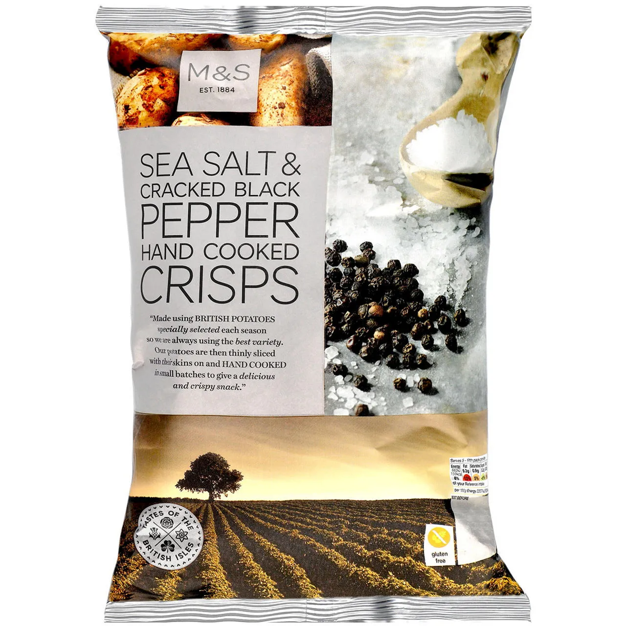M&S Food Hand Cooked Sea Salt & Cracked Black Pepper Crisps 150g
