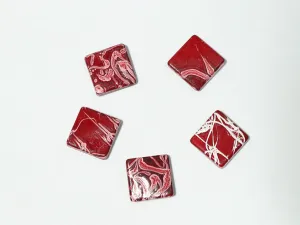 Maroon White Designer Square Plastic Beads - 22x22 mm