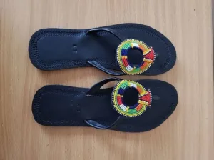 Masai, maasai, Masaai, rainbow beaded colored flipflop sandals with free shipping world wide