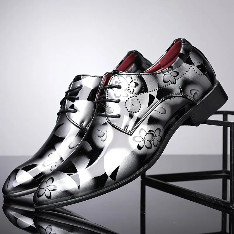 Mens England Style Luxurious Patent PU Leather Brogue Shoes