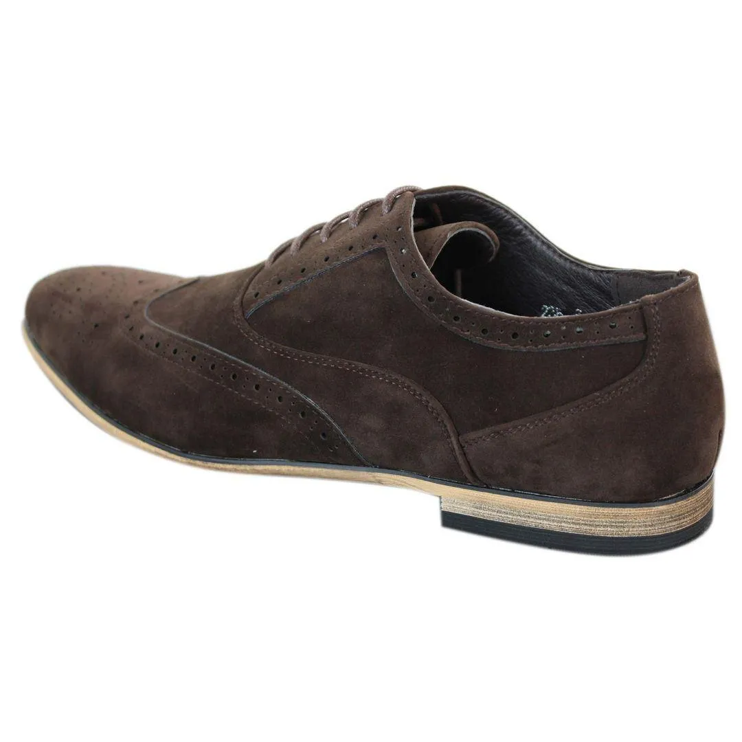 Mens Suede Leather Brogues Smart Casual Red Brown Navy Black Laced Shoes Retro