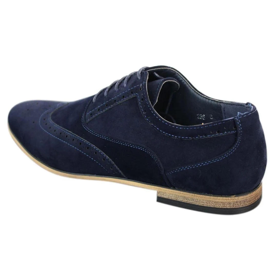 Mens Suede Leather Brogues Smart Casual Red Brown Navy Black Laced Shoes Retro
