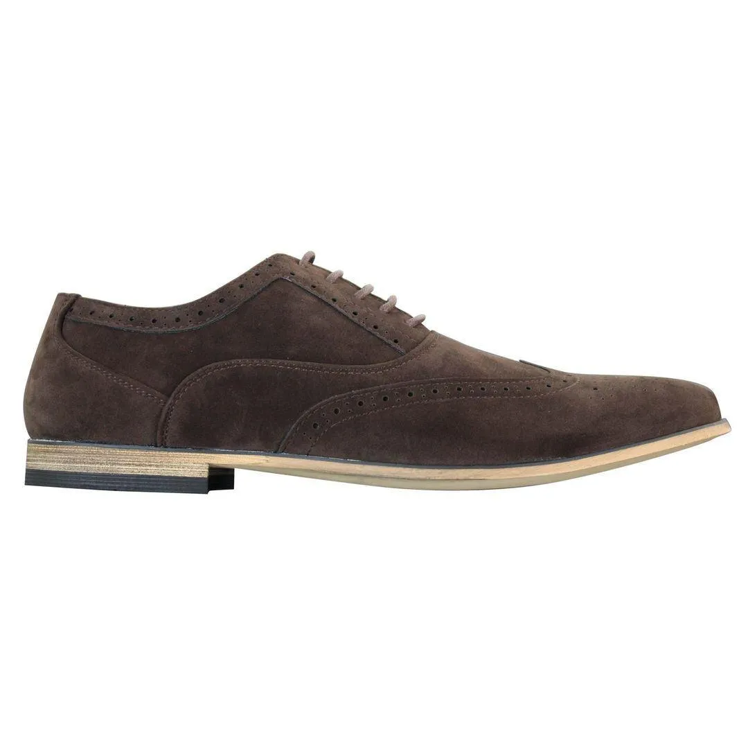 Mens Suede Leather Brogues Smart Casual Red Brown Navy Black Laced Shoes Retro