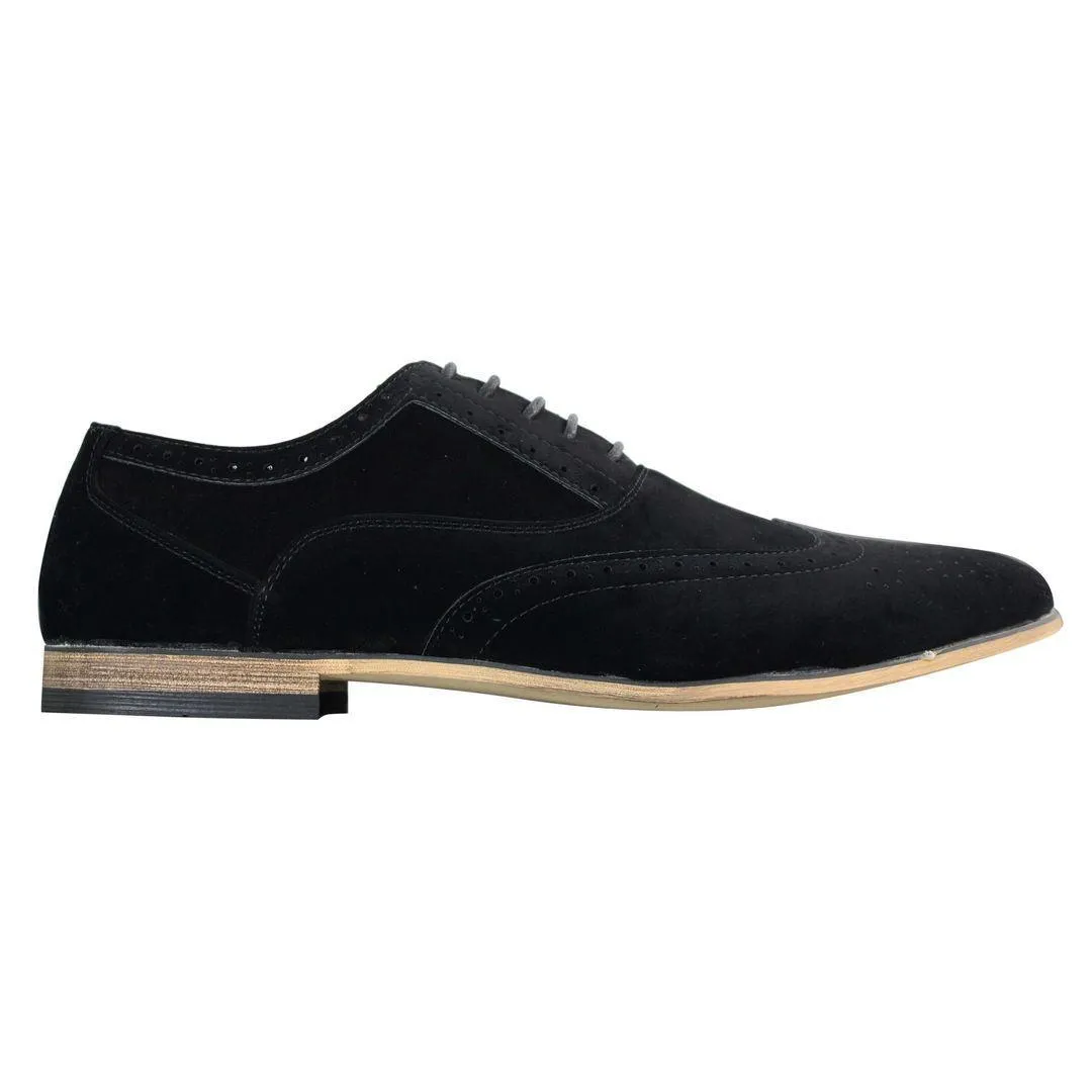 Mens Suede Leather Brogues Smart Casual Red Brown Navy Black Laced Shoes Retro