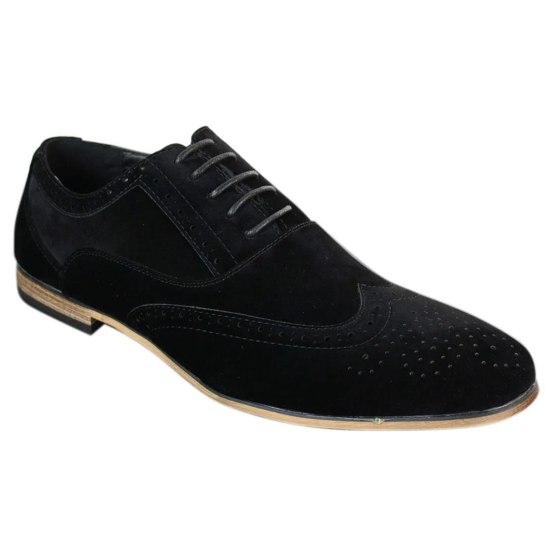 Mens Suede Leather Brogues Smart Casual Red Brown Navy Black Laced Shoes Retro