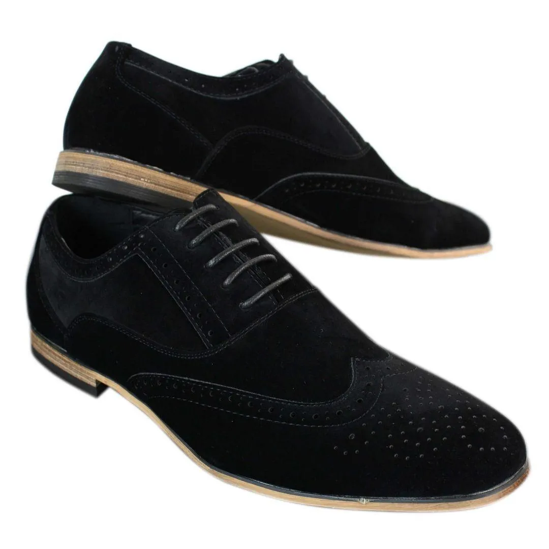 Mens Suede Leather Brogues Smart Casual Red Brown Navy Black Laced Shoes Retro