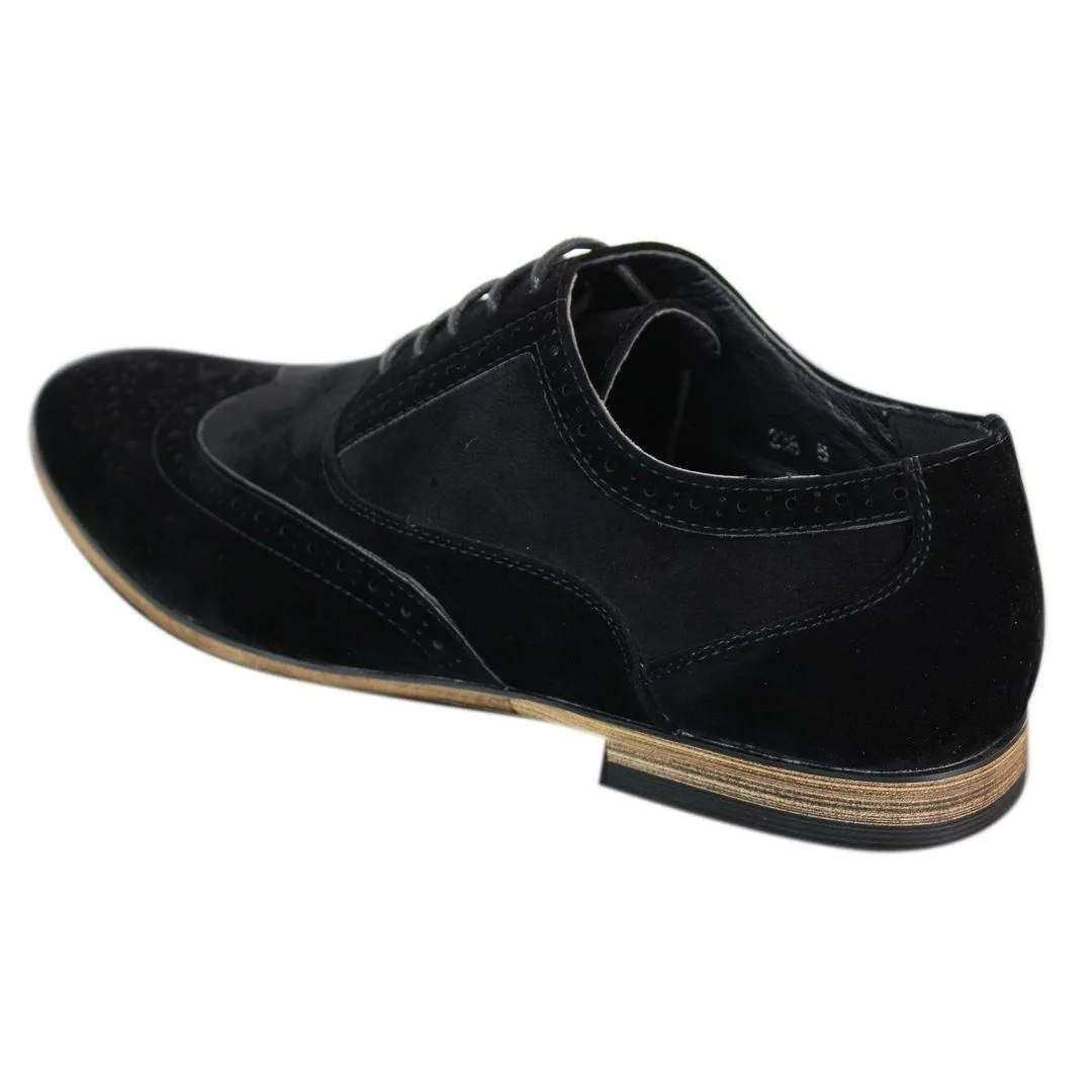 Mens Suede Leather Brogues Smart Casual Red Brown Navy Black Laced Shoes Retro