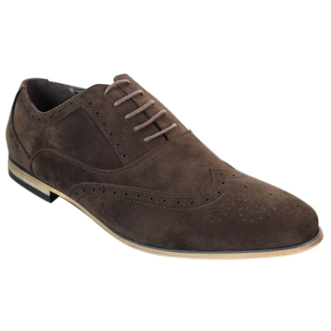 Mens Suede Leather Brogues Smart Casual Red Brown Navy Black Laced Shoes Retro