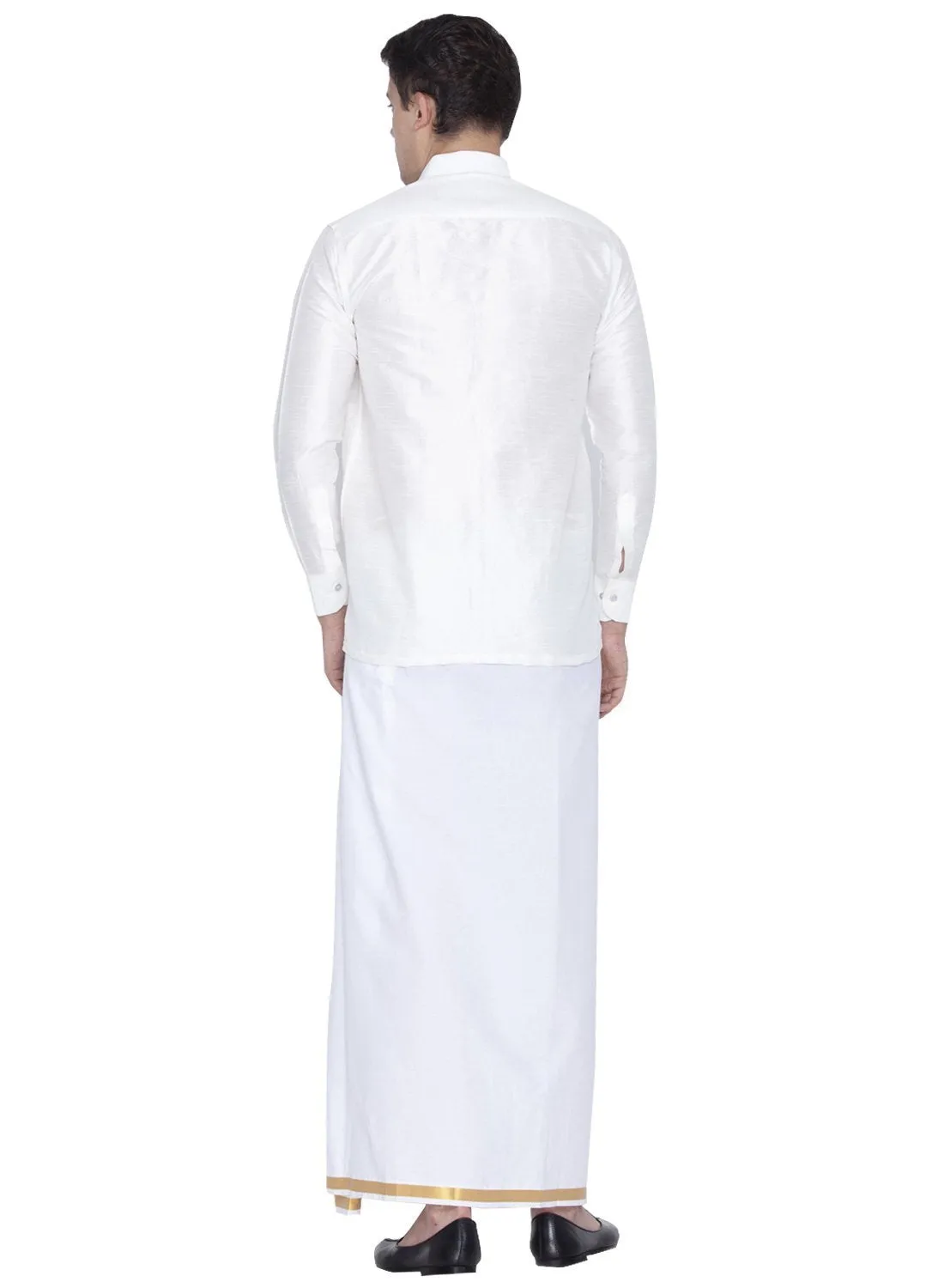 Men's White Cotton Silk Blend Shirt and Dhoti Set