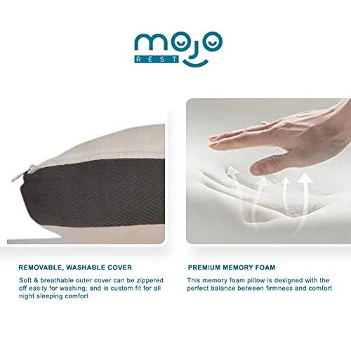 MOJOREST Orthopedic Memory Foam Bed Pillow for Sleeping, Pillow for Neck,Back and Cervical Pain with Removable Zip Cover, King/Large Size (24" L X 16" B X 5" H)