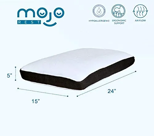 MOJOREST Orthopedic Memory Foam Bed Pillow for Sleeping, Pillow for Neck,Back and Cervical Pain with Removable Zip Cover, King/Large Size (24" L X 16" B X 5" H)