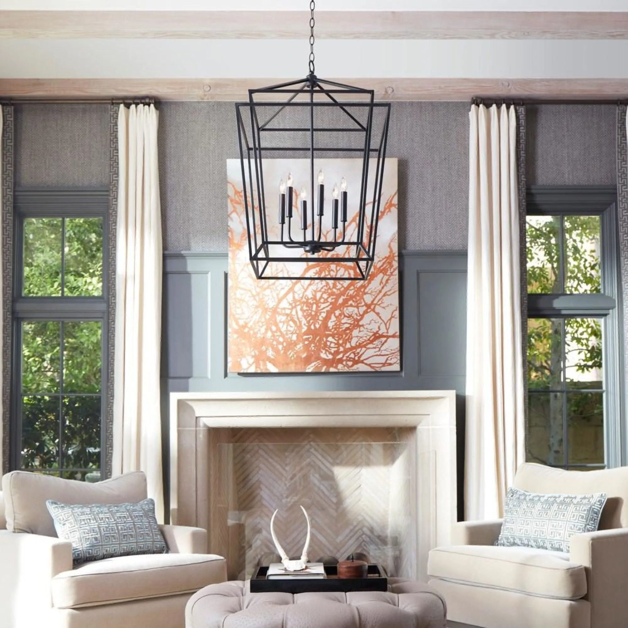 Monument 6 Light Entry Chandelier - Noir