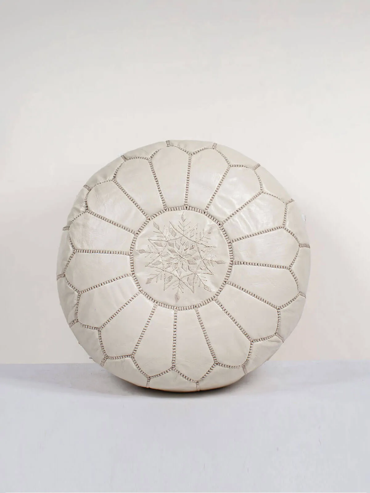 Moroccan Leather Pouffe, Chalk