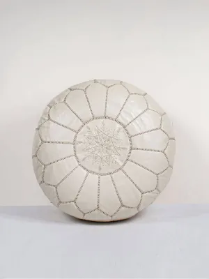 Moroccan Leather Pouffe, Chalk