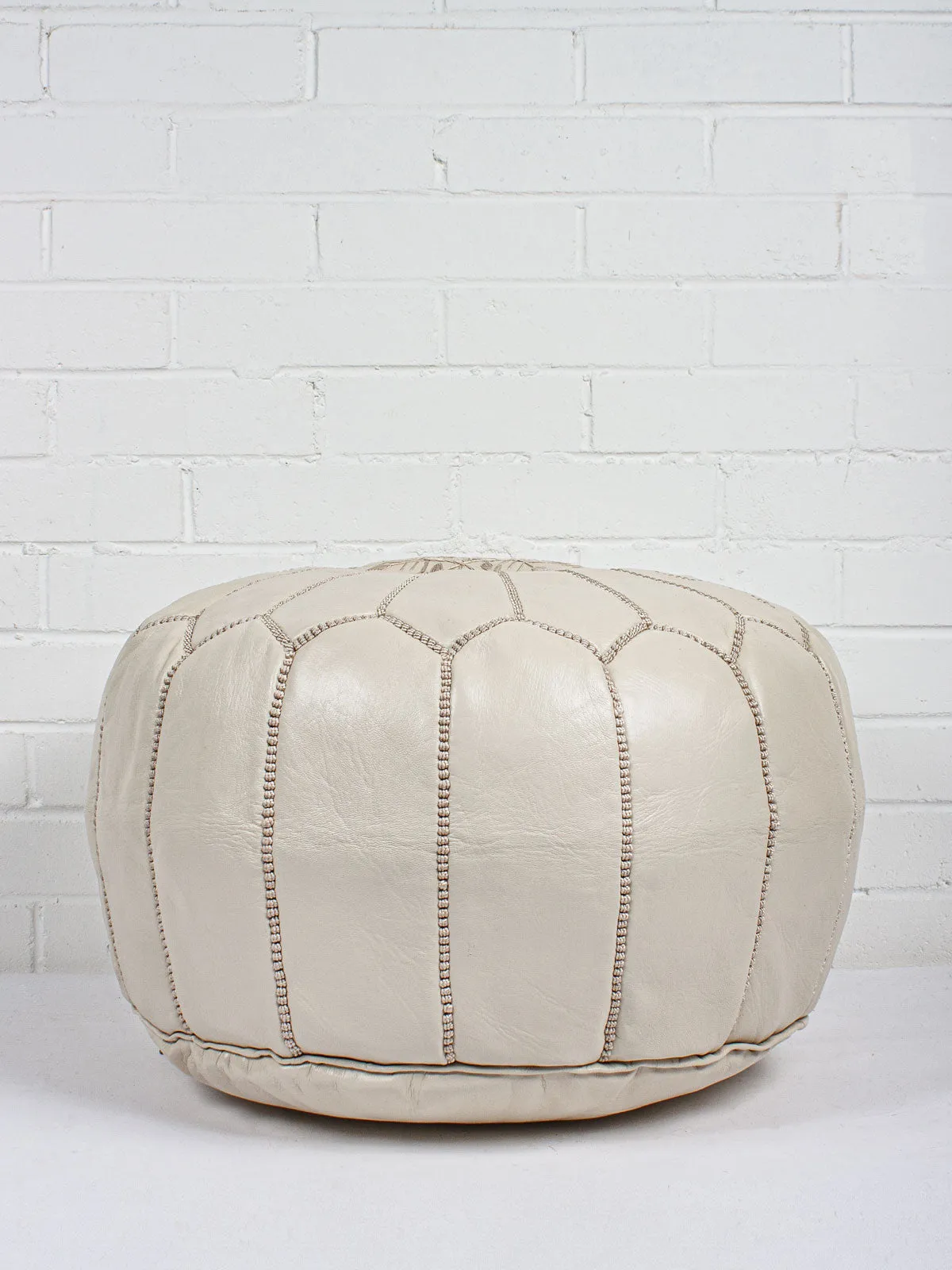 Moroccan Leather Pouffe, Chalk