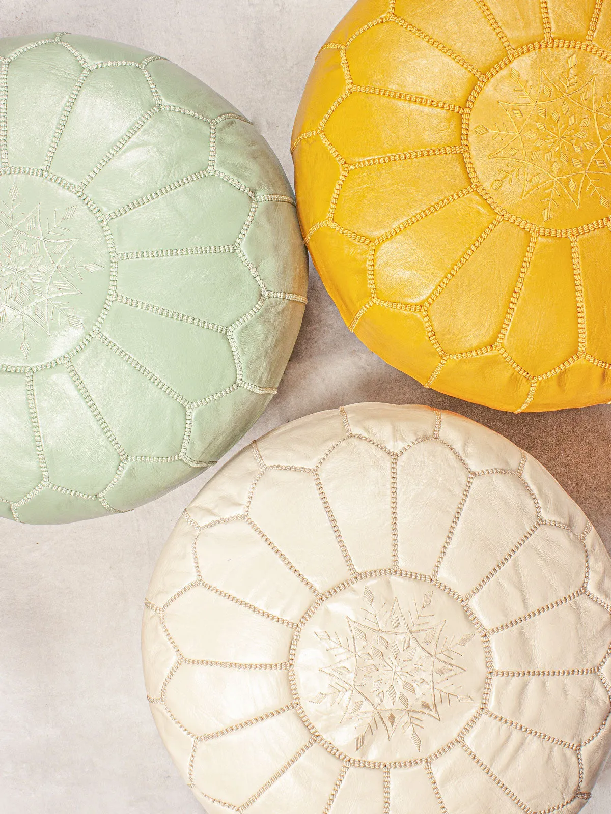 Moroccan Leather Pouffe, Chalk