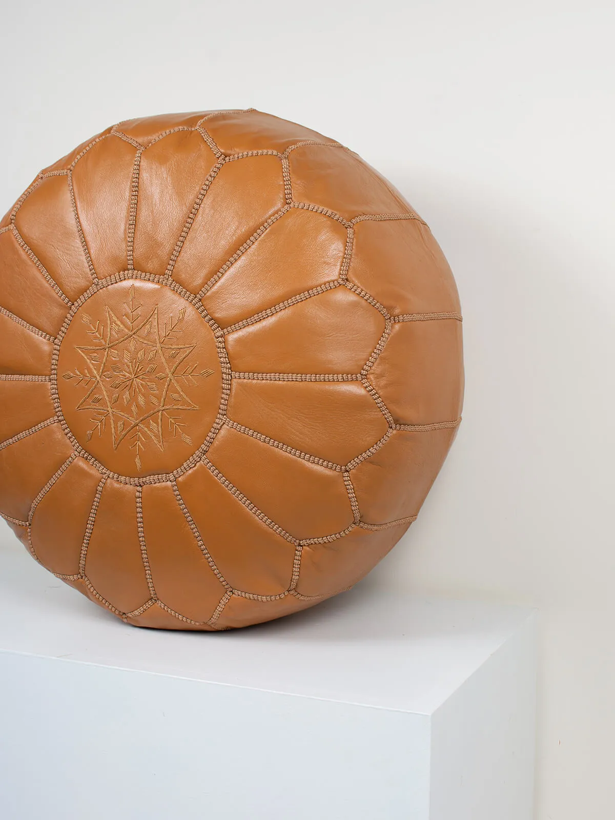 Moroccan Leather Pouffe, Ochre