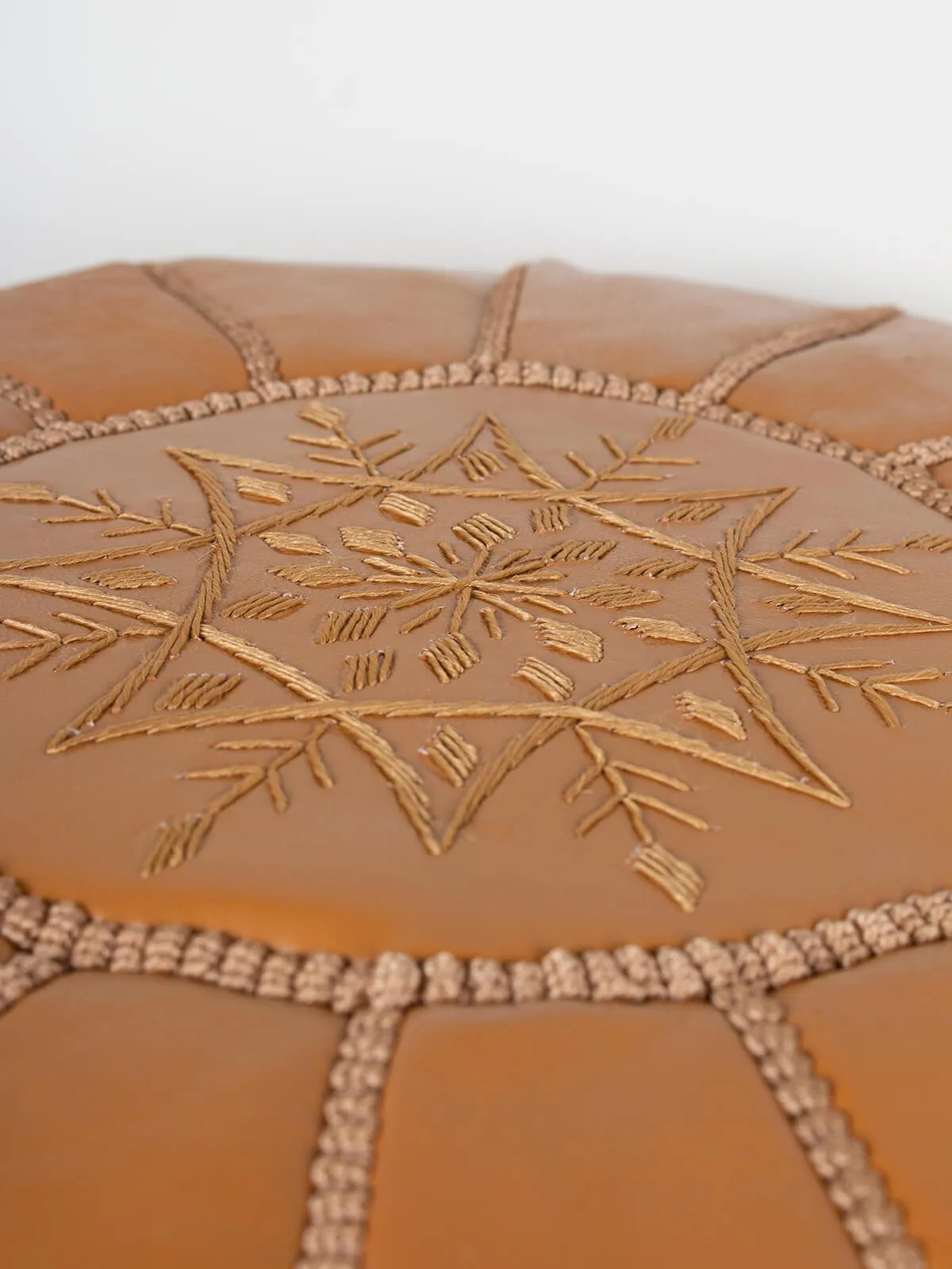 Moroccan Leather Pouffe, Ochre