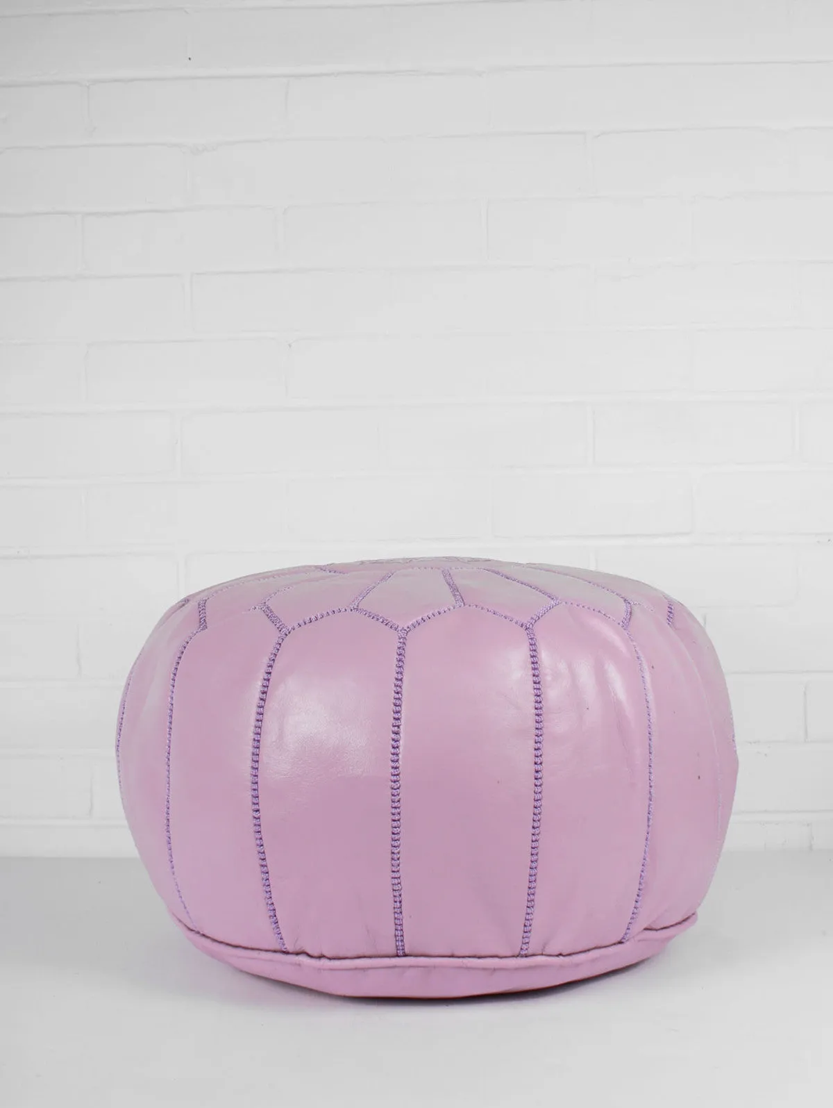 Moroccan Leather Pouffe, Vintage Pink