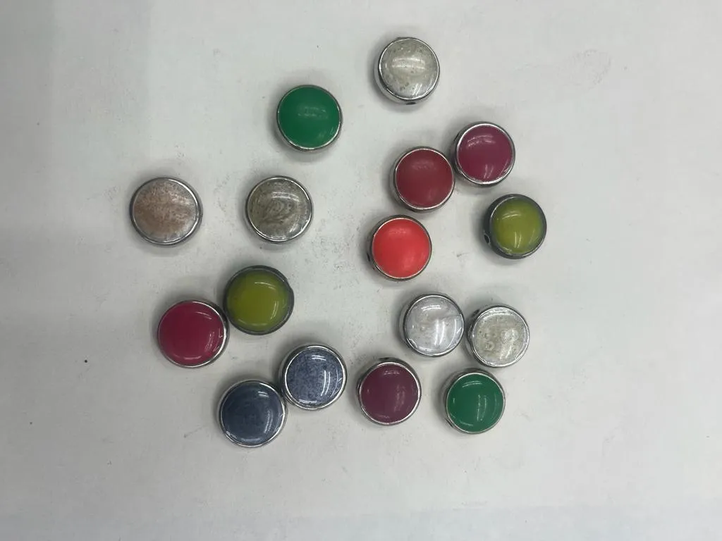 Multicolor Designer Circular Plastic Beads with Enamel and Silver Side Frame