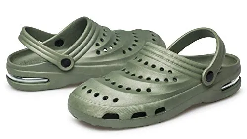 MURDESOT Mens Womens Garden Clogs Sandals Slip on Mules Slippers Air Cushion Water Shoes Army Green Size Women 11/Men 9.5
