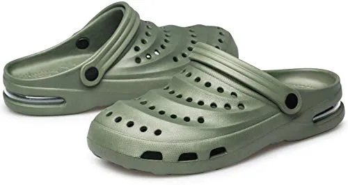 MURDESOT Mens Womens Garden Clogs Sandals Slip on Mules Slippers Air Cushion Water Shoes Army Green Size Women 11/Men 9.5