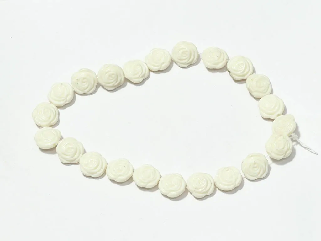 Off White Flower Designer Plastic Be ads - 18mm