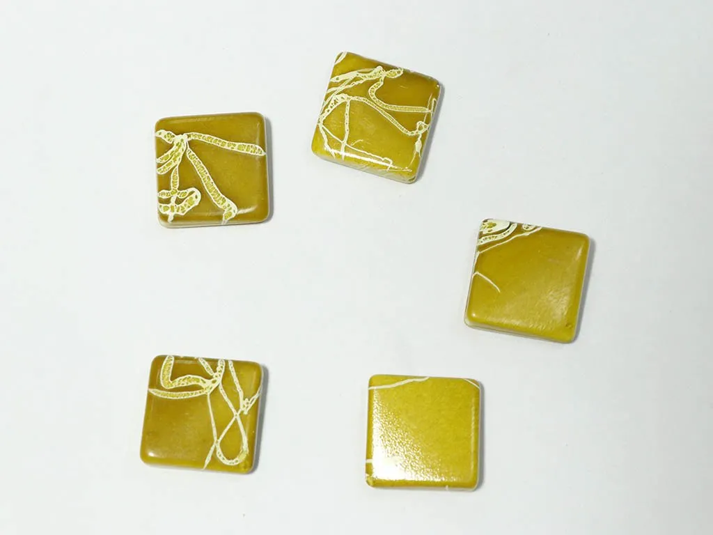Olive Green Designer Square Plastic Beads - 22x22 mm