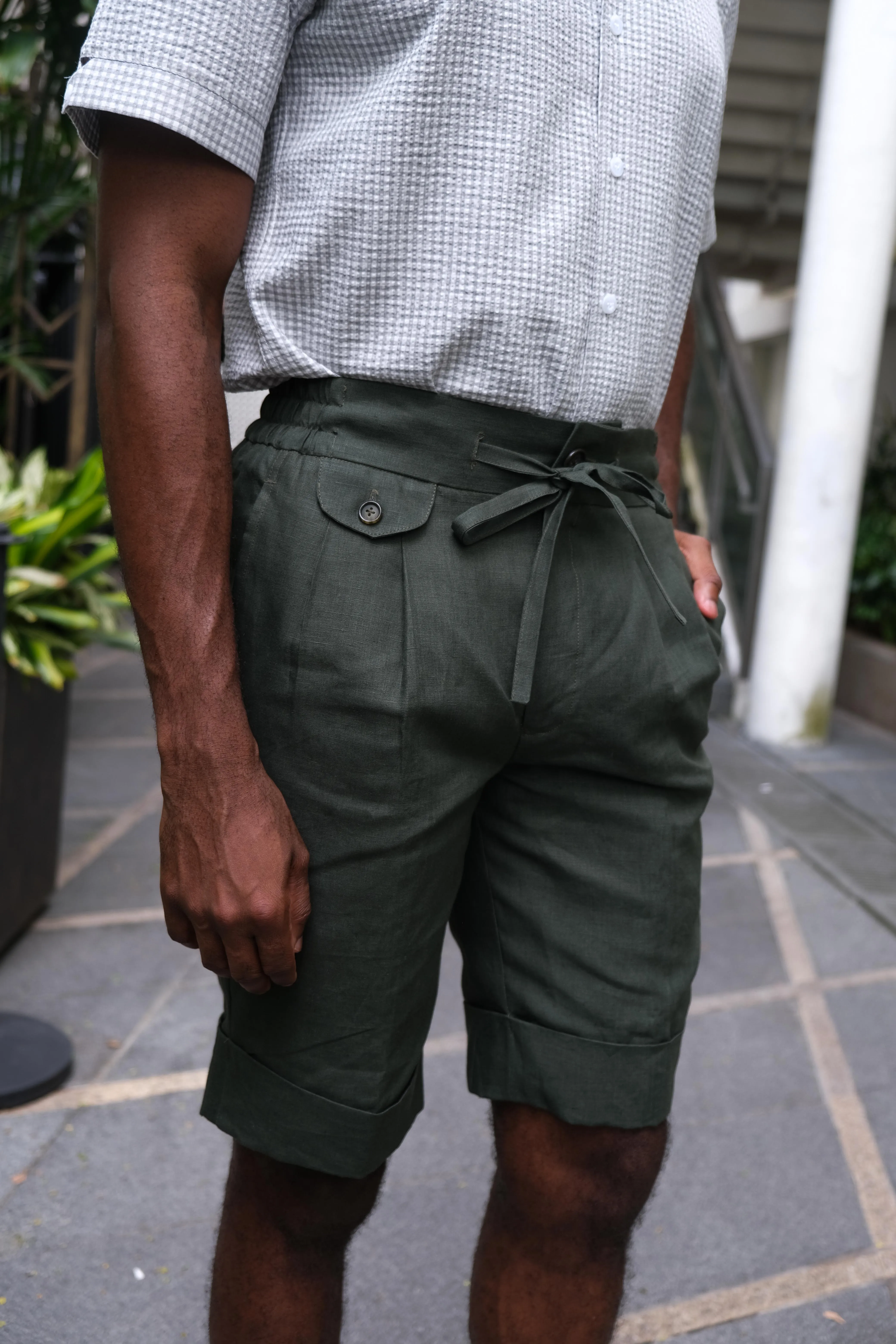 Olive Linen Bermuda Shorts