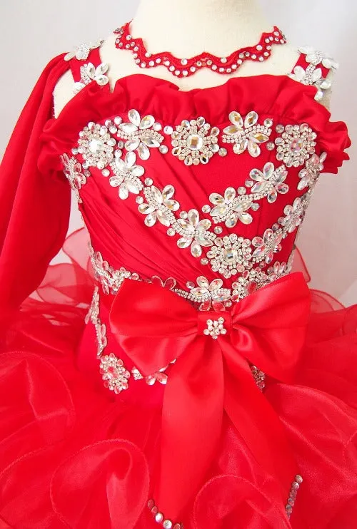 One Shoulder Glitz Beaded Little Girl Red Pageant Dress,Child Pageant Dress,Toddler pageant