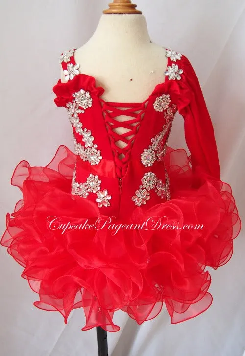 One Shoulder Glitz Beaded Little Girl Red Pageant Dress,Child Pageant Dress,Toddler pageant