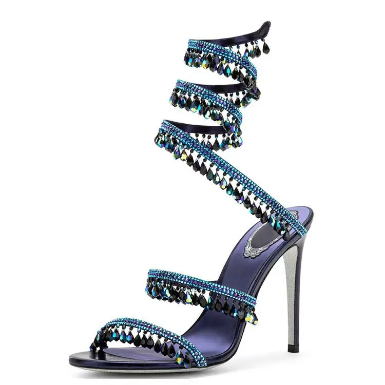 Open Toe Rhinestones Lace Up Prom Shoes