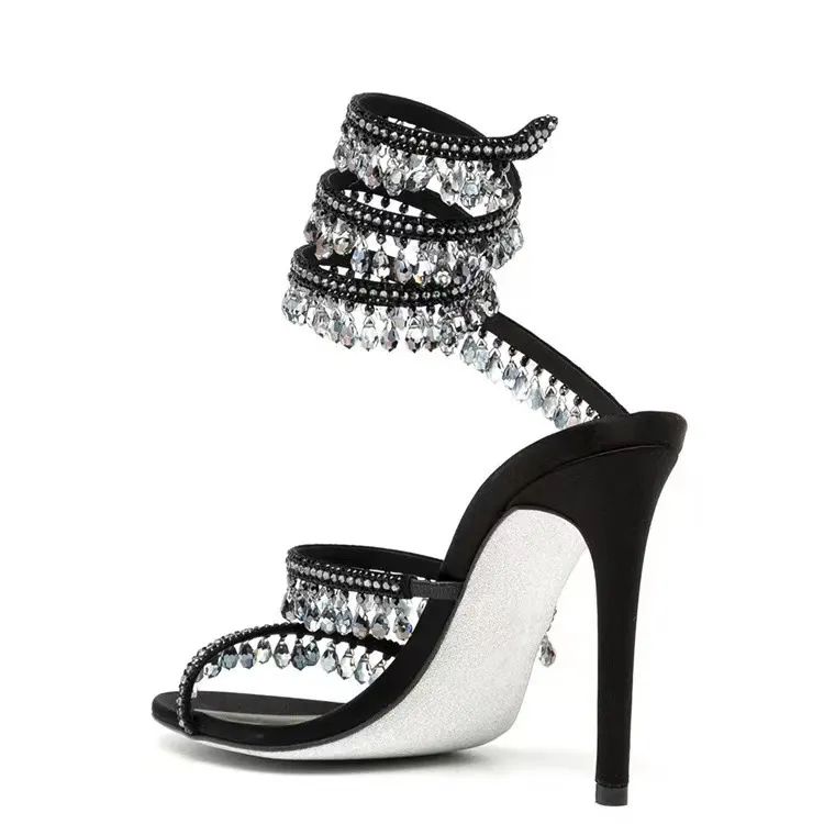 Open Toe Rhinestones Lace Up Prom Shoes